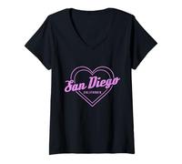 Mujer Chicas del Orgullo del corazón de San Diego California Camiseta Cuello V