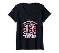 Mujer Chicas que estás mirando a un adolescente oficial 13 cumpleaños Camiseta Cuello V