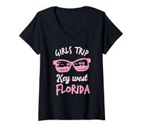 Mujer Chicas Viaje Key West Florida Bachelorette Cayos de Florida Camiseta Cuello V