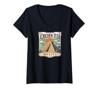 Mujer Chichén Itzá México El Castillo Templo de Kukulcán Camiseta Cuello V