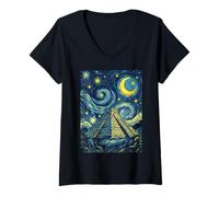 Mujer Chichén Itzá México Noche Estrellada Historia del Arte Presente Camiseta Cuello V