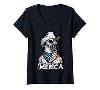 Mujer Chicken Farm Free Range - Sombrero de Vaquero con Bandera Estadounidense Camiseta Cuello V