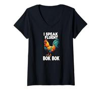Mujer Chicken Farmer I Speak Fluent Bok Bok Rooster Camiseta Cuello V