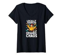 Mujer Chicken Farmer Locally Sourced Organic Chaos Hen Camiseta Cuello V