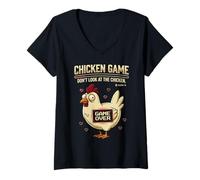 Mujer Chicken Game Don't Look At The Chicken Funny Gamer Pixel Art Camiseta Cuello V