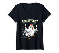 Mujer Chicken Ghost Poultrygeist Halloween Costume Farmer Camiseta Cuello V