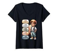 Mujer Chico Negro Afirmaciones Positivas Soy Amado Inteligente Amable Valiente Camiseta Cuello V