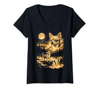 Mujer Chihuahua Aullando a la Luna Camiseta Cuello V