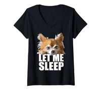 Mujer Chihuahua de pelo largo Let Me Sleep Chiwawa Dog Lover Camiseta Cuello V