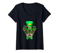 Mujer Chihuahua Dog St Patricks Day Leprechaun Lucky Shamrock Camiseta Cuello V