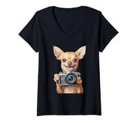 Mujer Chihuahua Fotógrafo Fotografía Cámara Camiseta Cuello V