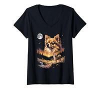 Mujer Chihuahua Howling to The Moon Funny Dog Meme Camiseta Cuello V
