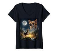 Mujer Chihuahua Howling to The Moon Funny Dog Meme Camiseta Cuello V