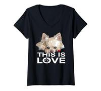 Mujer Chihuahua Lover This Is Love Chiwawa Perro de pelo largo Camiseta Cuello V