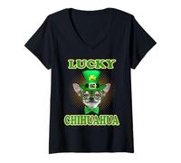 Mujer Chihuahua Lucky Dog Leprechaun Hat Funny St Patricks Day Camiseta Cuello V