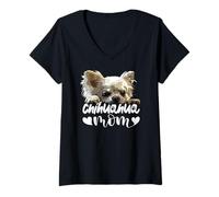 Mujer Chihuahua Mamá Pelo Largo Chiwawa Madre Chihuahua Mamá Camiseta Cuello V