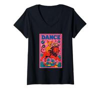 Mujer Chihuahua Montando un León Danza Brillante Pop Art Lindo Camiseta Cuello V