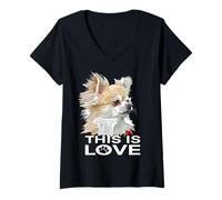 Mujer Chihuahua Pelo Largo Esto Es Amor Perro Amante Chiwawa Camiseta Cuello V