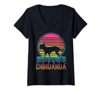 Mujer Chihuahua Retro Vintage 70s 80s Style Funny Dog Lover Camiseta Cuello V
