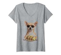 Mujer Chihuahua Tacos Funny Dog Comida Mexicana Camiseta Cuello V