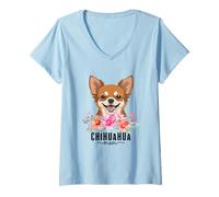 Mujer Chihuahua with Flowers Dog Mom Cute Pet Owner Lover Camiseta Cuello V