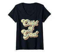 Mujer Child of God Retro Religious Christian Design Camiseta Cuello V