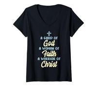 Mujer Child of God Women Faith Warrior Christ Jesus Christian Gift Camiseta Cuello V