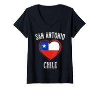 Mujer Chile Flag Heart San Antonio City Camiseta Cuello V