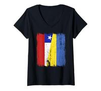Mujer Chile Ucrania Media Bandera Patrimonio ucraniano chileno Camiseta Cuello V