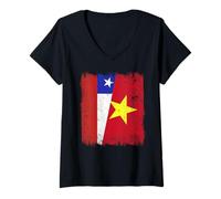 Mujer Chile Vietnam Media Bandera Chileno Vietnamita Historia Camiseta Cuello V