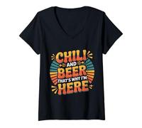 Mujer Chili and Beer That's Why I'm Here Spicy Food Drink |- Camiseta Cuello V