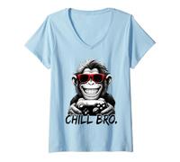 Mujer Chill Bro - N Cool Monkey with Sunglasses Gaming Funny Gamer Camiseta Cuello V