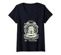 Mujer Chill by Nature Cottagecore Frog Meditation Vintage Badge Camiseta Cuello V