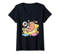 Mujer Chill Capybara Pool Float Drink - Vibes de vacaciones de verano Camiseta Cuello V