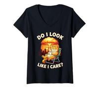 Mujer Chill Cat Do I Look Like I Care - Diseño Divertido para Amantes de los Gatos Camiseta Cuello V