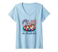 Mujer Chill Fourth out Cavalier King Charles Spaniel 4th of July Camiseta Cuello V