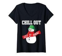 Mujer Chill out Muñeco De Nieve Nieve Navidad In Camiseta Cuello V