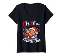 Mujer Chill The Fourth out Capybara Funny July 4th Camiseta Cuello V