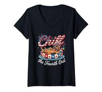 Mujer Chill The Fourth out Funny Bloodhound Dog USA 4th of July Camiseta Cuello V