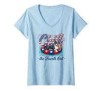 Mujer Chill The Fourth out Funny Boston Terrier Dog 4th of July Camiseta Cuello V