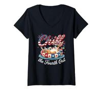 Mujer Chill The Fourth out Funny Chihuahua Dog USA 4th of July Camiseta Cuello V