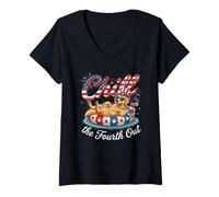 Mujer Chill The Fourth out Funny Golden Retriever Dog 4th of July Camiseta Cuello V