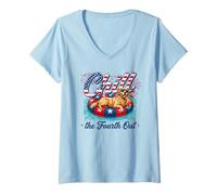 Mujer Chill The Fourth out Funny Golden Retriever Dog 4th of July Camiseta Cuello V