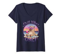Mujer Chill Vibes Only Relajante Playa Atardecer Camiseta Cuello V