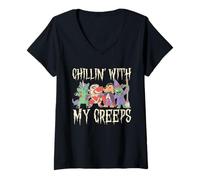 Mujer Chillin' with My Creeps, Divertida Fiesta de Halloween, Monster Zombie Camiseta Cuello V
