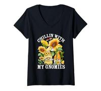 Mujer Chillin with My Gnomies and Spring Sunflower GNOME For Mom Camiseta Cuello V