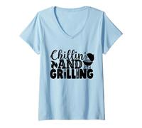 Mujer Chilling and Grilling Funny BBQ Cita Relajada Barbacoa Humor Camiseta Cuello V