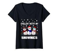 Mujer Chilling with My Snowmies Funny Christmas Snowman Camiseta Cuello V