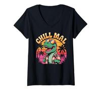 Mujer Chillmal Dinosaurs Wild Animal Tyrannosaurus T Rex Dinosaur Camiseta Cuello V