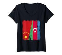 Mujer China Azerbaiyán Media Bandera Raíces Azerbaiyanas Chinas Camiseta Cuello V